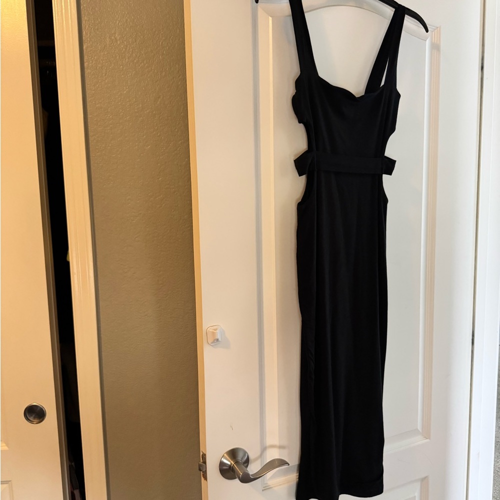ASOS Black Midi Dress with Cut-Out Detail